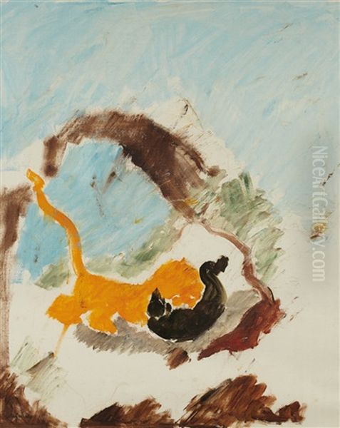 Lionne Devant Une Proie Oil Painting by Charles Dufresne