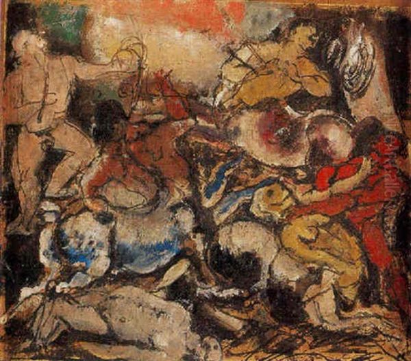 Combat De Centaures Oil Painting by Charles Georges Dufresne