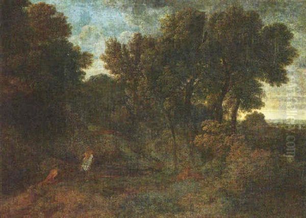 A Wooded Landscape With Figures Resting In The Foreground Oil Painting by Gaspard Dughet