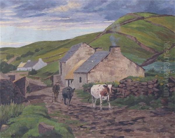 A Village Street In Donegal Oil Painting by Arthur Radclyffe Dugmore