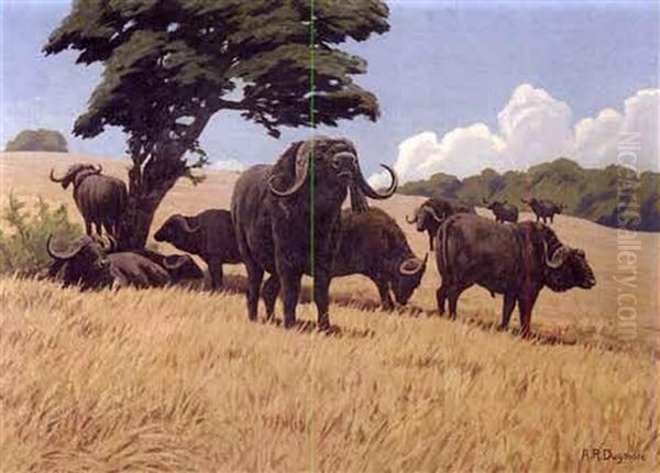Herd Of Water Buffalo Resting Oil Painting by Arthur Radclyffe Dugmore