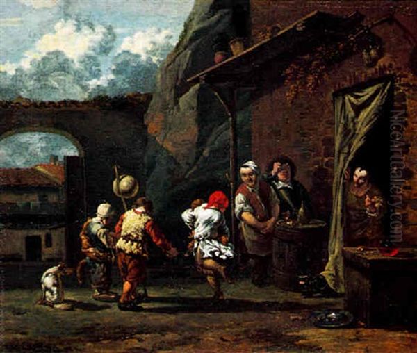 Petits Saltimbanques Devant L'auberge Oil Painting by Karel Dujardin