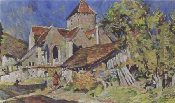 Figures In Front Of A Church Oil Painting by Erasmus Bernhard Van Dulmen Krumpelman