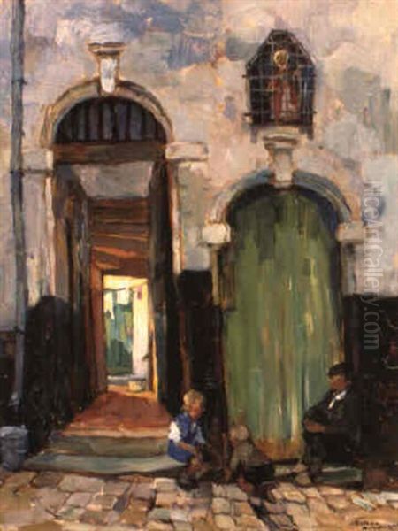 Entree De Cour, Bruxelles Oil Painting by Romeo Dumoulin