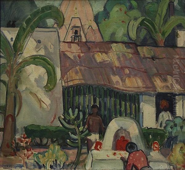 Hindu Shrine, Bombay India Oil Painting by Helena Adele Dunlap