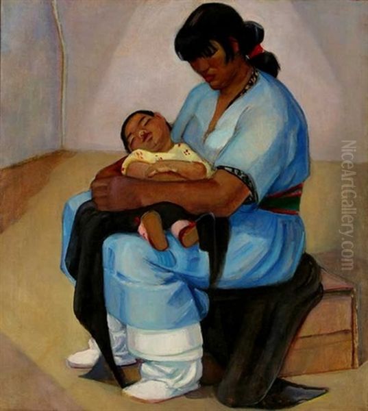 Taos Mother And Child Oil Painting by Helena Adele Dunlap