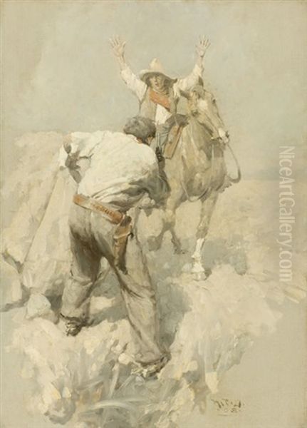 The Pony Express Rider And Road-agent Oil Painting by Harvey Dunn