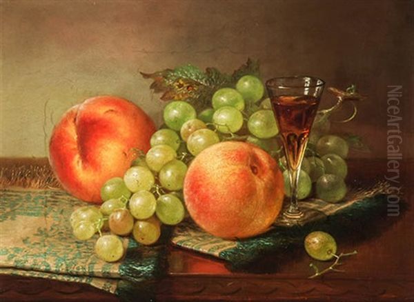 Still Life With Peaches, Grapes And Wine Oil Painting by Robert Spear Dunning