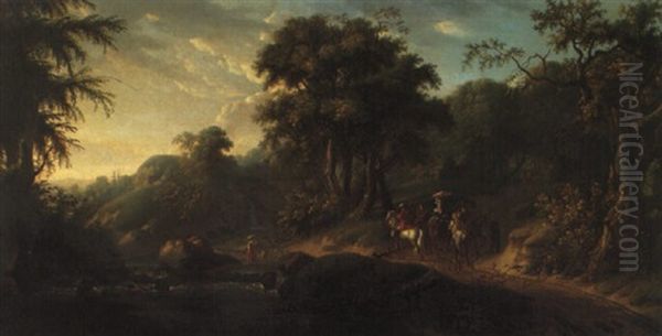 Paysage De Riviere Avec Personnages Oil Painting by Alexandre Hyacinthe Dunouy