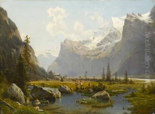 Das Gasternthal In Der Schweiz Oil Painting by Johannes Bartolomaus Duntze