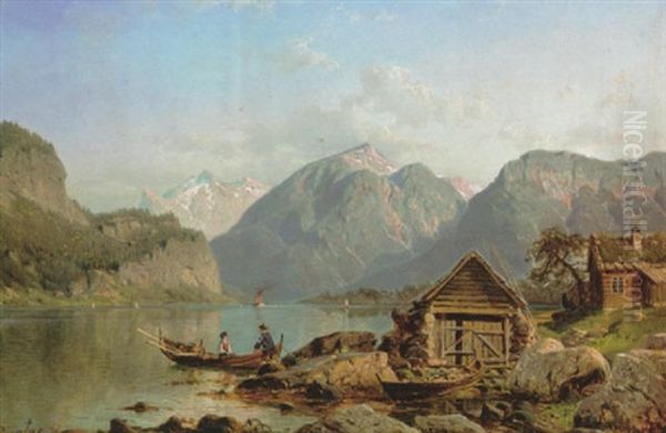 Norwegische Landschaft, Motiv Von Feroen Oil Painting by Johannes Bartholomaeus Duntze