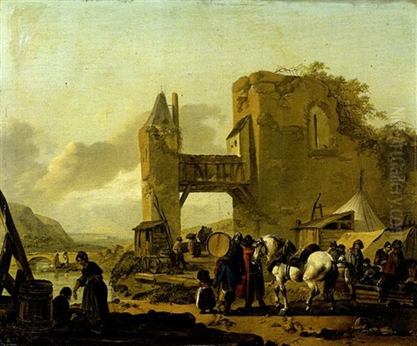 La Halte Des Cavaliers Oil Painting by Claude Michel Hamon Duplessis