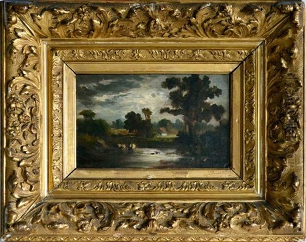Vaches S'abreuvant Au Crepuscule Oil Painting by Leon Victor Dupre