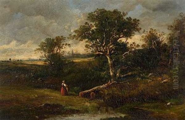 Paysage Au Bord D'une Mare Oil Painting by Leon Victor Dupre