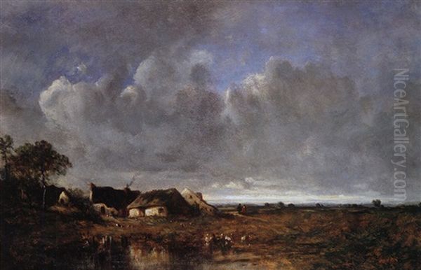 Strohgedeckte Hauser In Der Provinz Berry Oil Painting by Leon Victor Dupre