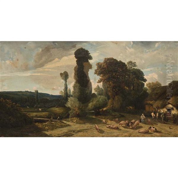 Troupeau De Vaches Se Desalterant Oil Painting by Jules Dupre