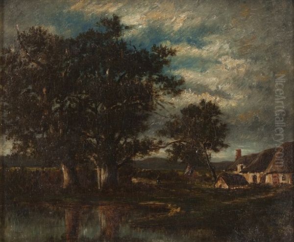 Les Chaumieres Oil Painting by Jules Dupre