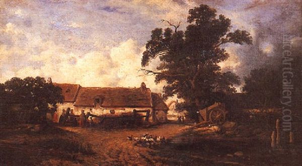 Cour De Femme Oil Painting by Jules Dupre