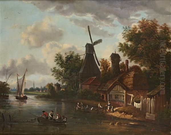Vue De Moulins En Hollande Oil Painting by Simon Durand