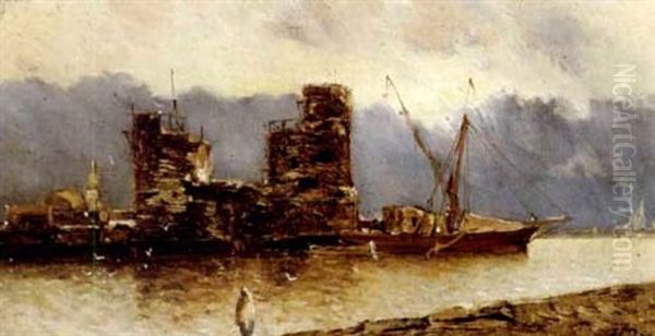 Nordafrikanische Hafenszene (+ Another Similar; Pair) Oil Painting by Jean Baptiste Henri Durand-Brager