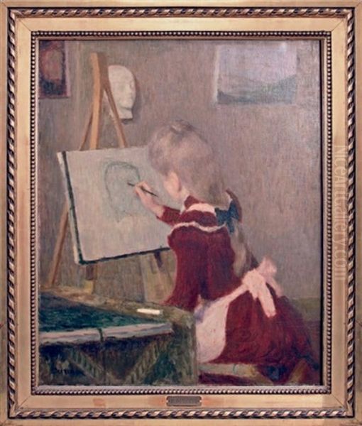 Jeune Fille Dessinant Oil Painting by Eugene Antoine Durenne