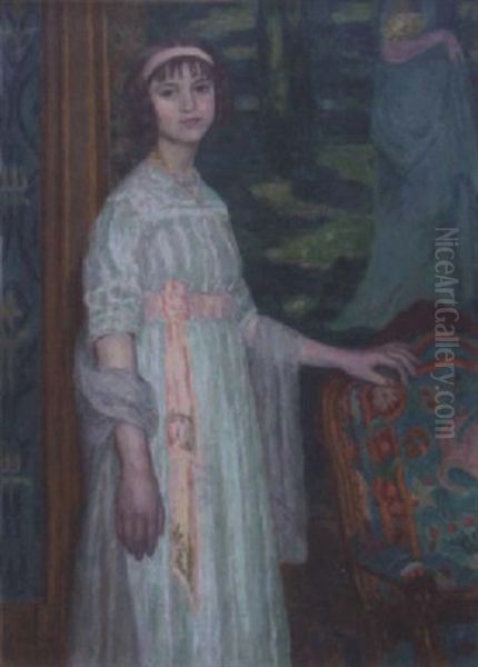 Portrait De Mademoiselle Sarraut Oil Painting by Eugene Antoine Durenne