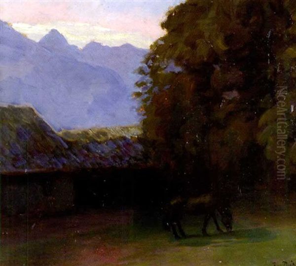 Pferdekoppel In Brixen Oil Painting by Josef Julius Durst