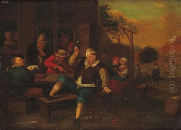 Frohliche Gesellschaft Vor Einem Wirtshaus Oil Painting by Cornelis Dusart