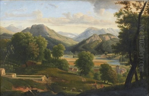 Village Au Creux D'un Paysage Montagneux Oil Painting by Francois Duval