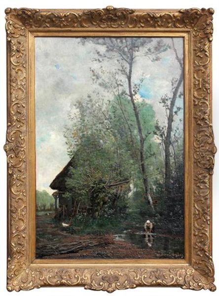 Lavandiere Au Bord De La Mare Oil Painting by Leon Duval-Gozlan