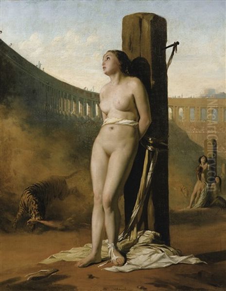 Blandina In The Amphitheater Of Lyon Oil Painting by Jules-Antoine Duvaux