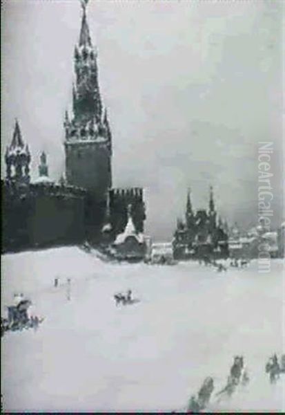Red Square In Winter Oil Painting by Charles Jules Duvent