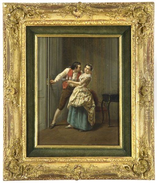 Versuchung - Flirt Mit Einer Dienerin Oil Painting by Theophile Emmanuel Duverger
