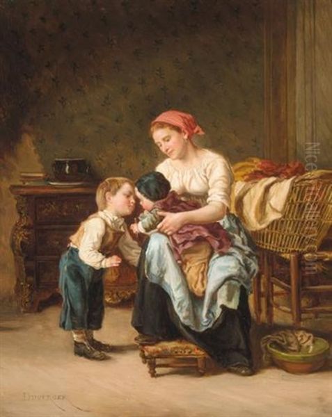 L'amour Fraternel Oil Painting by Theophile Emmanuel Duverger