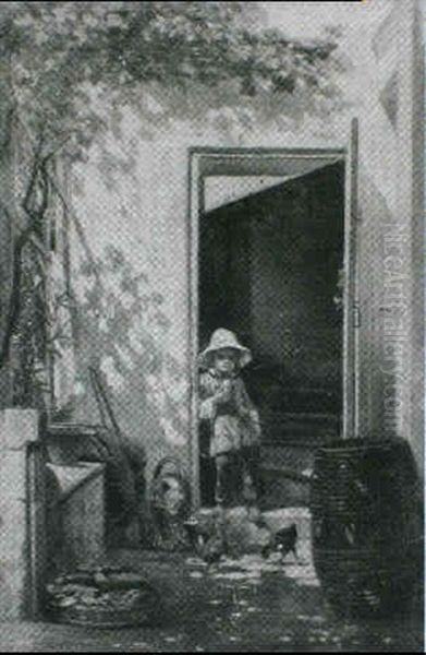 Young Boy At The Kitchen Door Oil Painting by Theophile Emmanuel Duverger