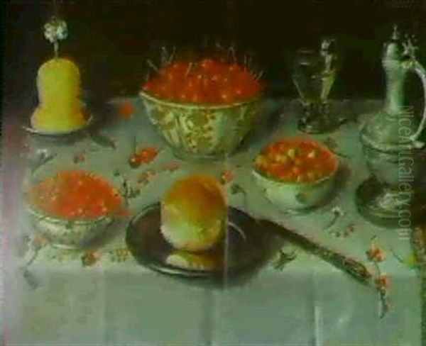 Stilleben Mit Drei Schalen Mit Johannisbeeren, Kirschen ... Oil Painting by Floris Claesz van Dyck