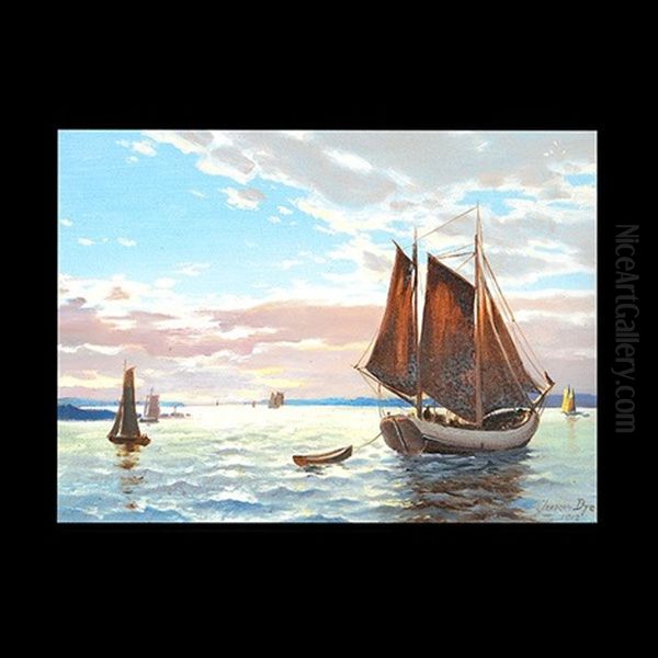 Sailboats In Harbor Oil Painting by Clarkson Dye