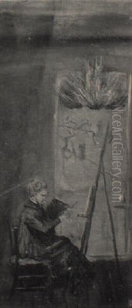 Artist At The Easel Oil Painting by Susan Hannah MacDowell Eakins