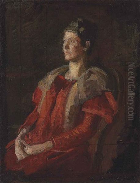 Portrait Of Mrs. Charles L. Leonard (study) Oil Painting by Thomas Cowperthwait Eakins