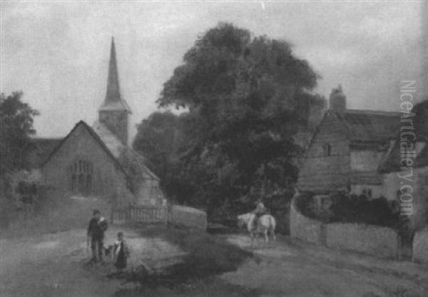 Village Landscape With Figures Oil Painting by Henry (Sr.) Earp