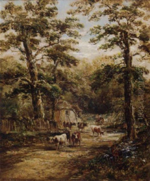 Cattle By A Cottage In A Wood Oil Painting by Henry Earp
