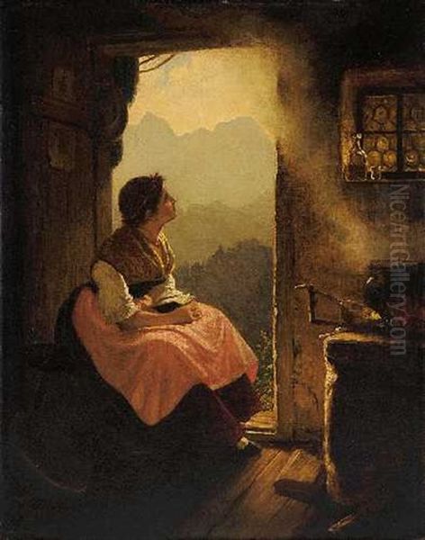 Bauernmadchen In Der Stube Oil Painting by Anton Ebert