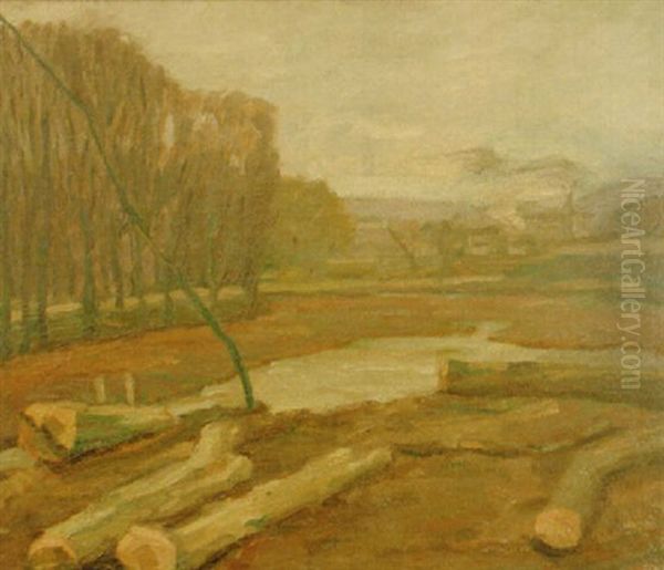 Landschaft Mit Baumstamme Oil Painting by Josef Eberz