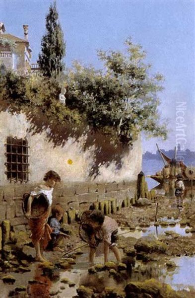 Collecting Cockles Oil Painting by Jose Echena
