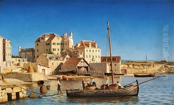 View Of The Harbour Of Spalato Oil Painting by Christian Frederic Eckardt