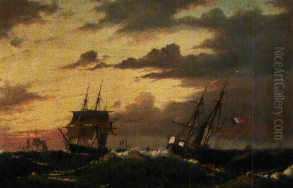 Aftenstemning Pa Havet Oil Painting by Christian Frederic Eckardt