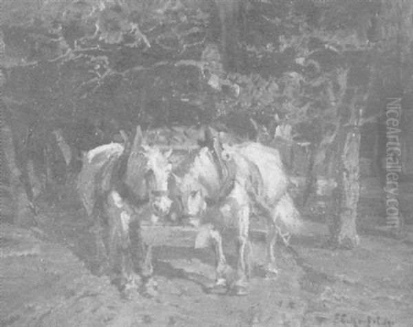 Schimmelgespann Auf Einer Sonnenbeschienenen Waldlichtung Oil Painting by Friedrich Eckenfelder