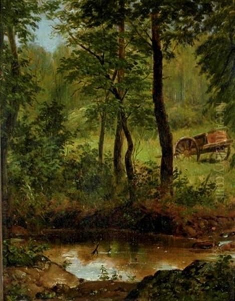 Forest With Pond And Cart Oil Painting by Francis William Edmonds