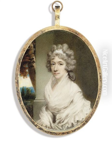 Hester Frances, Lady Bellingham, In White Dress With White Muslin Fichu Oil Painting by Henry Edridge