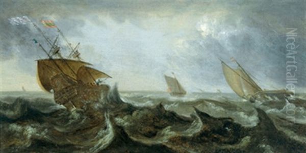 Schiffe Im Sturm Oil Painting by Andries Van Eertvelt